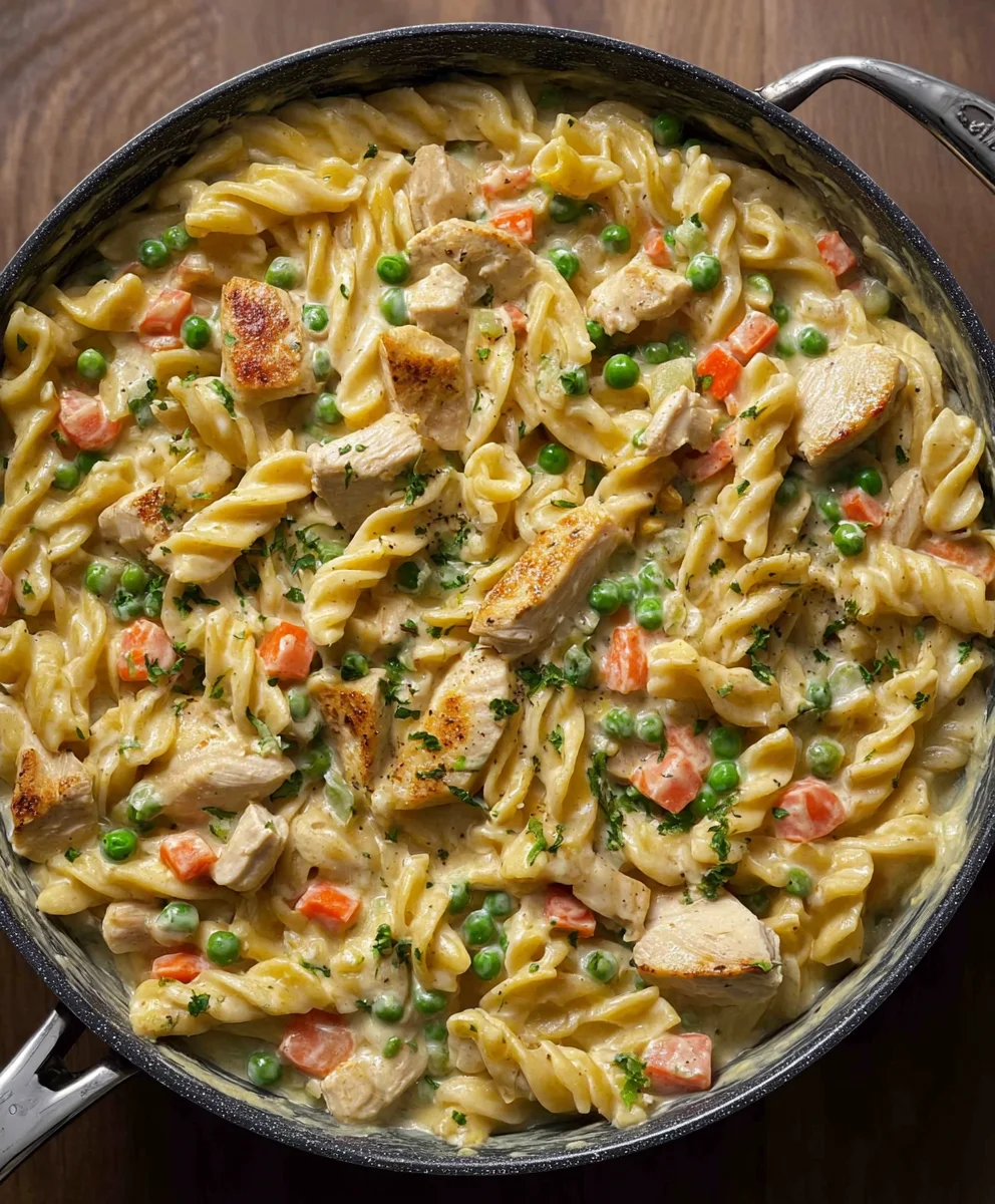 Quick Chicken Pot Pie Pasta- Easy Weeknight Meal