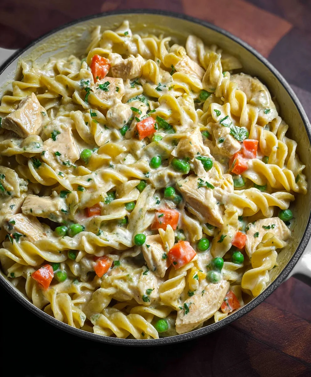 Quick Chicken Pot Pie Pasta- Easy Weeknight Meal