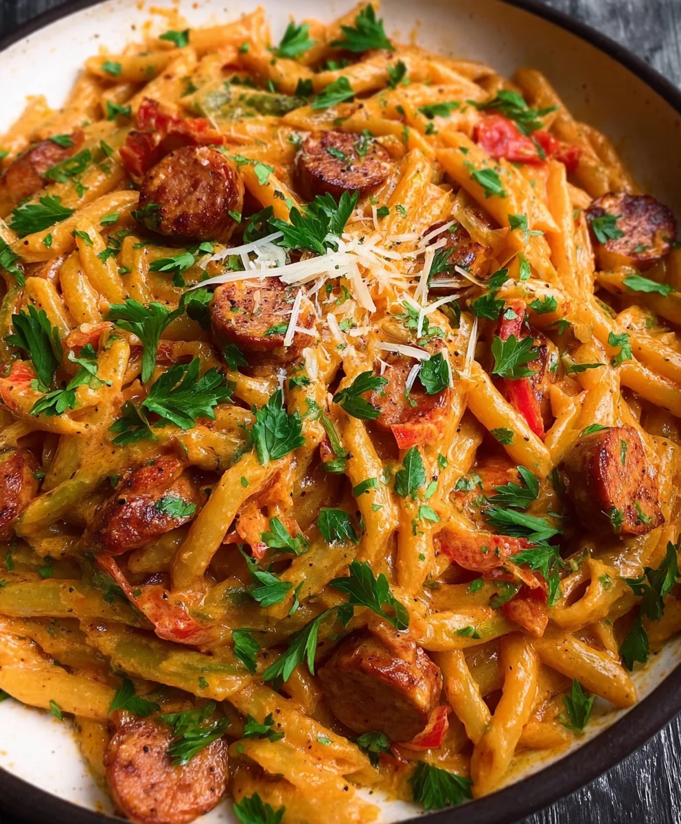 Minute Creamy Cajun Beef Sausage Pasta Easy Recipe