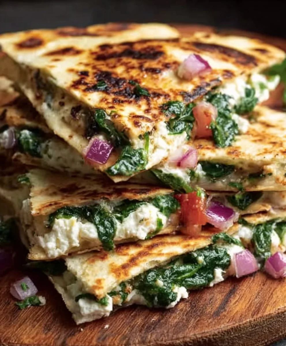 Mediterranean Quesadillas-Spinach Feta Mozzarella