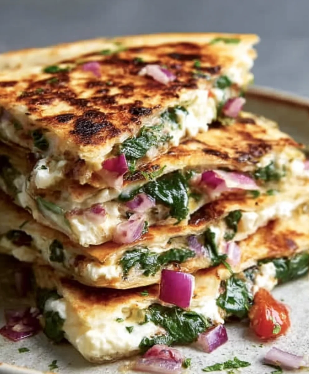 Mediterranean Quesadillas-Spinach Feta Mozzarella