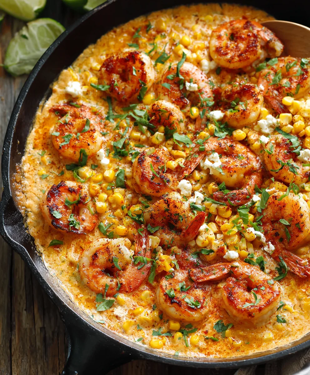 Shrimp Creamed Corn- Easy One Pan Minute Meal