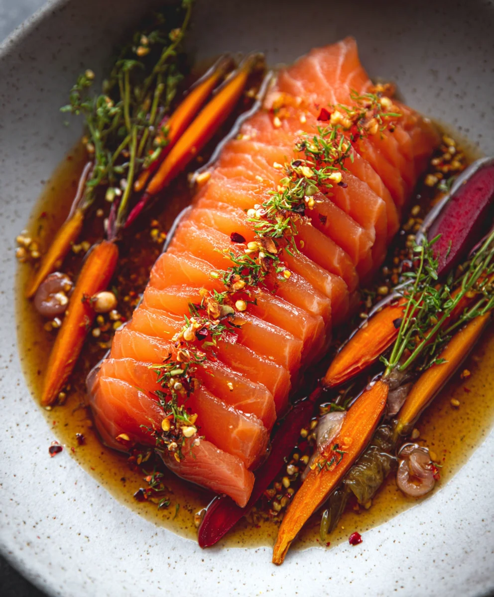 Spicy Salmon Crudo with Roasted Carrots-Flavorful Dish