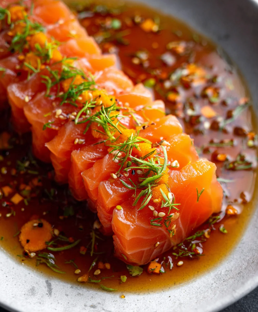 Spicy Salmon Crudo with Roasted Carrots-Flavorful Dish
