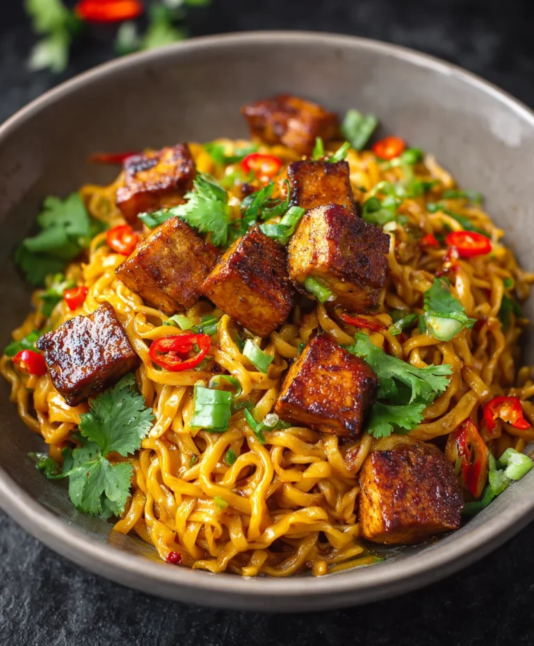 Sweet Spicy Tempeh Garlic Curry Noodles Recipe