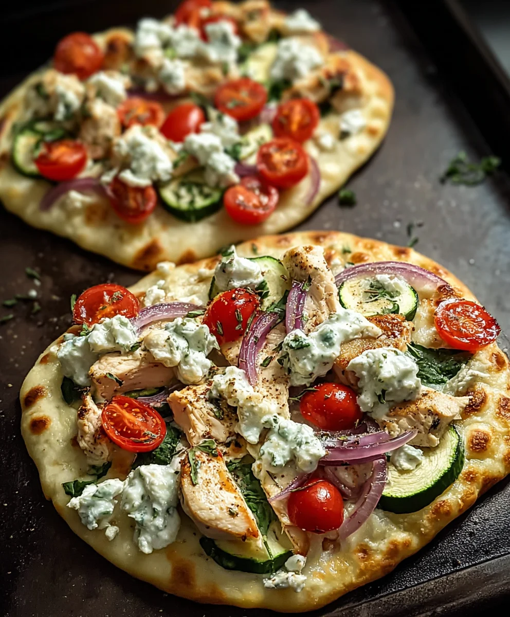 Tzatziki Chicken Naan Pizza - Fresh Veggie Delight