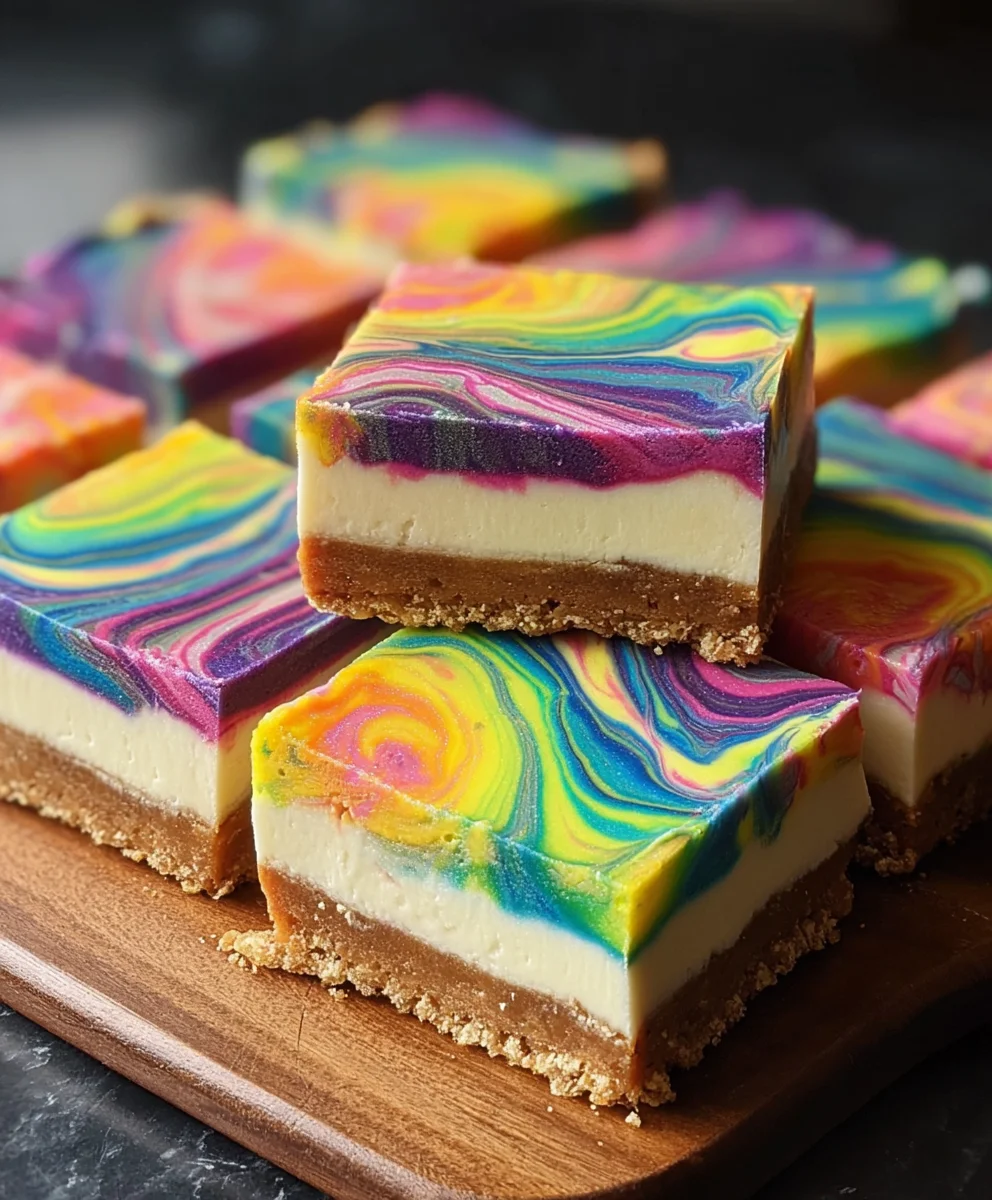 Rainbow Cheesecake Swirl Bars-Easy & Delicious Dessert