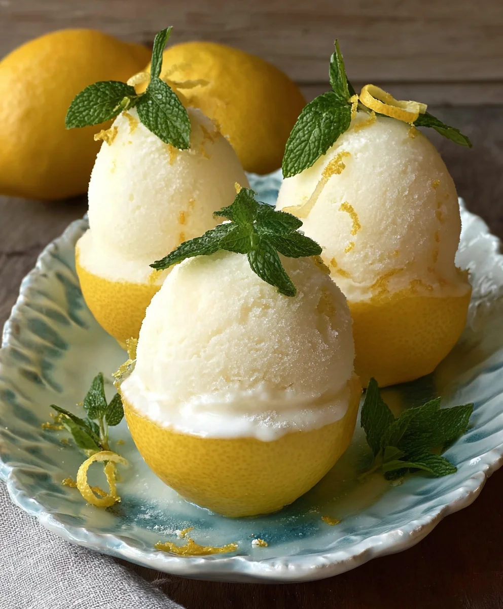 Frozen Lemon Shell Sorbet-Refreshing Dessert