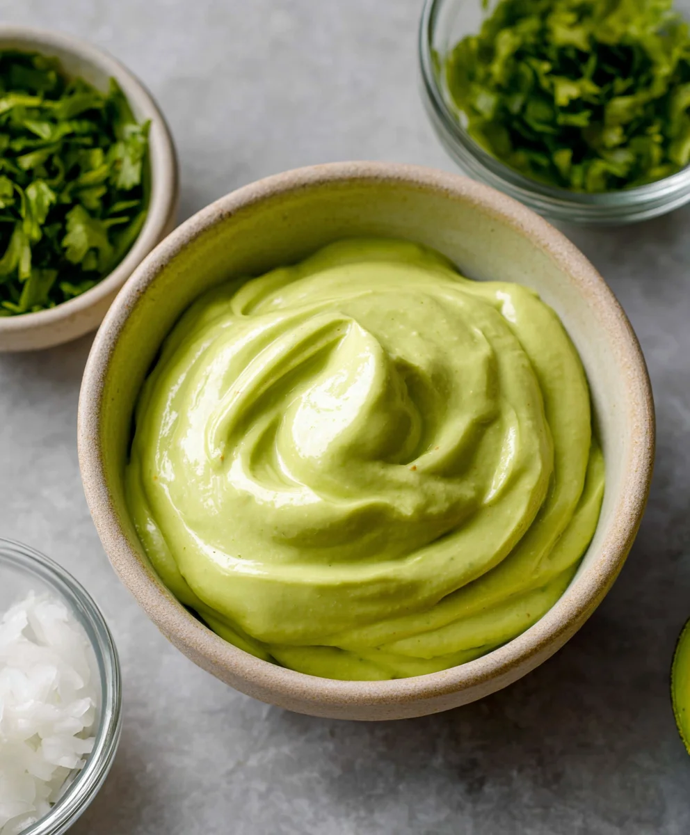 Creamiest Avocado Crema Recipe- Tacos Salads & More