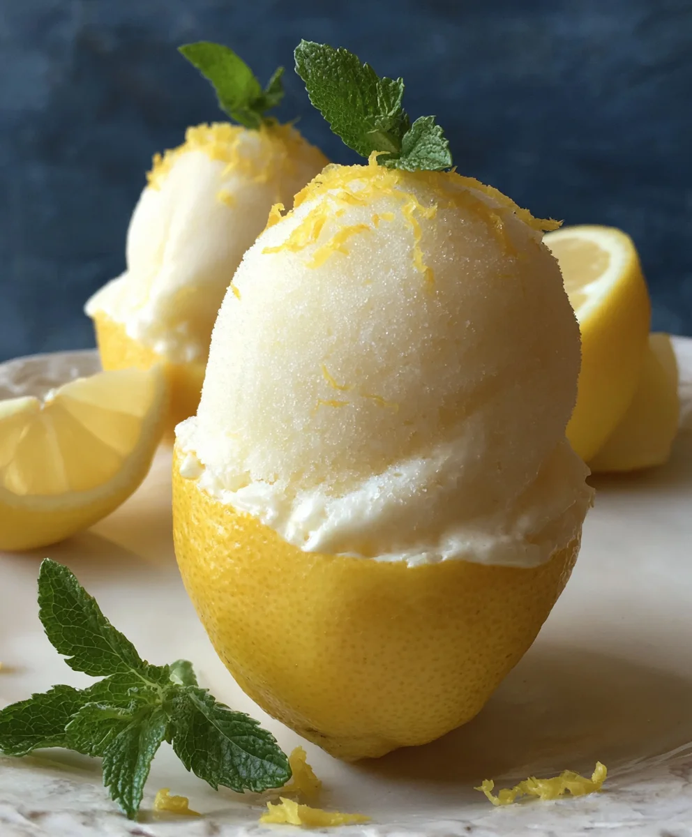 Frozen Lemon Shell Sorbet-Refreshing Dessert
