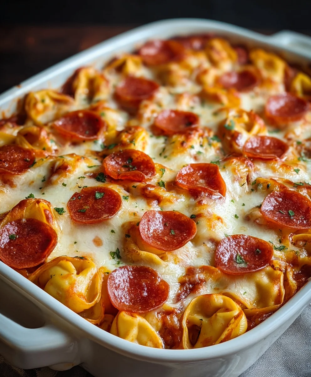 Easy Cheese Tortellini Beef Beef Pepperoni Pizza Casserole