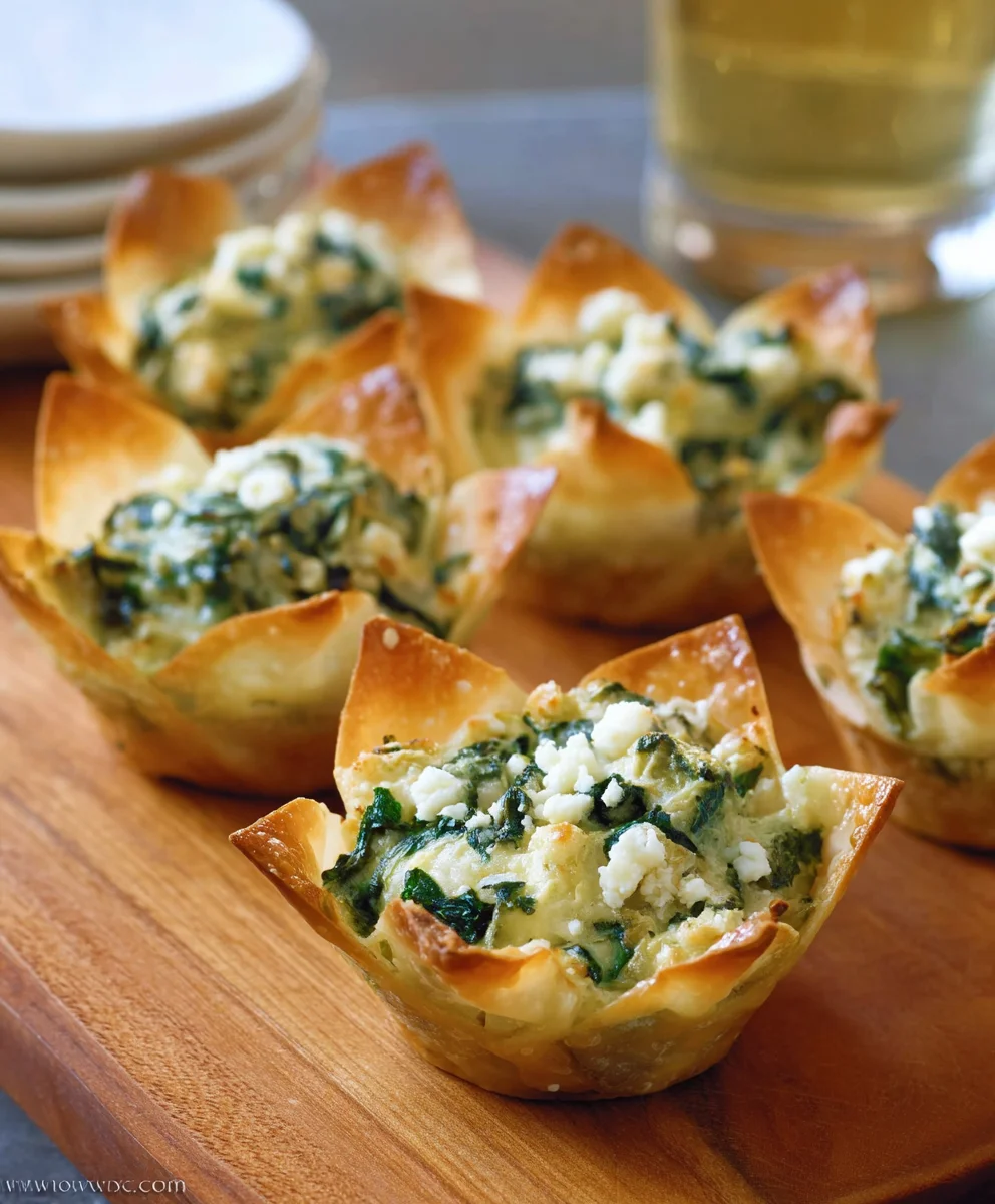 Spinach Artichoke Wonton Cups - Easy Appetizer