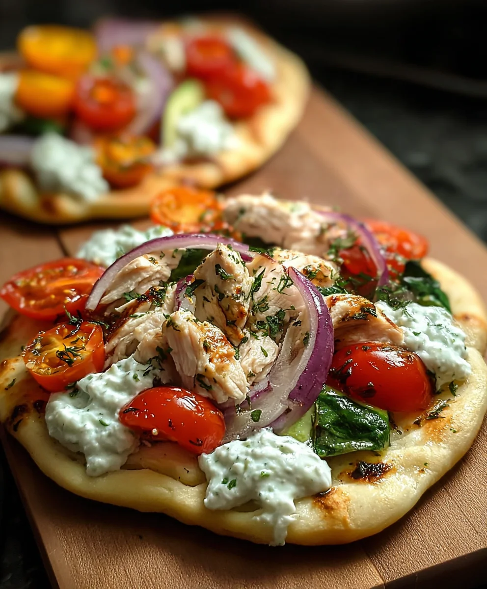 Tzatziki Chicken Naan Pizza - Fresh Veggie Delight