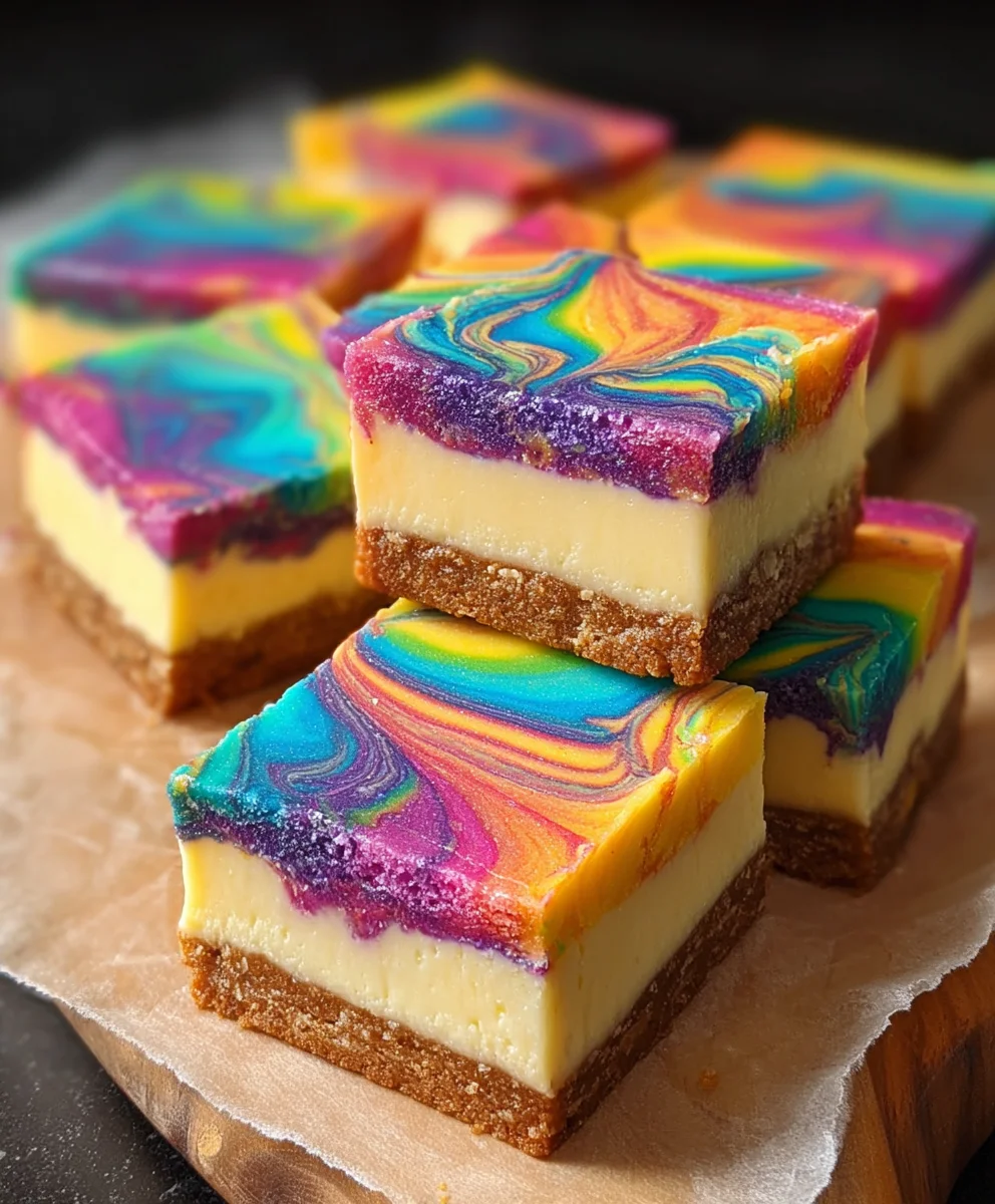 Rainbow Cheesecake Swirl Bars-Easy & Delicious Dessert