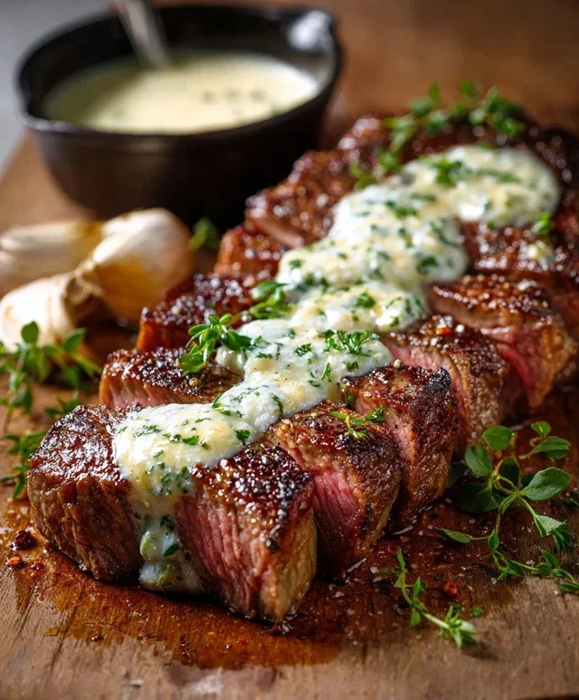 Garlic Butter Steak With Parmesan Cream Sauce