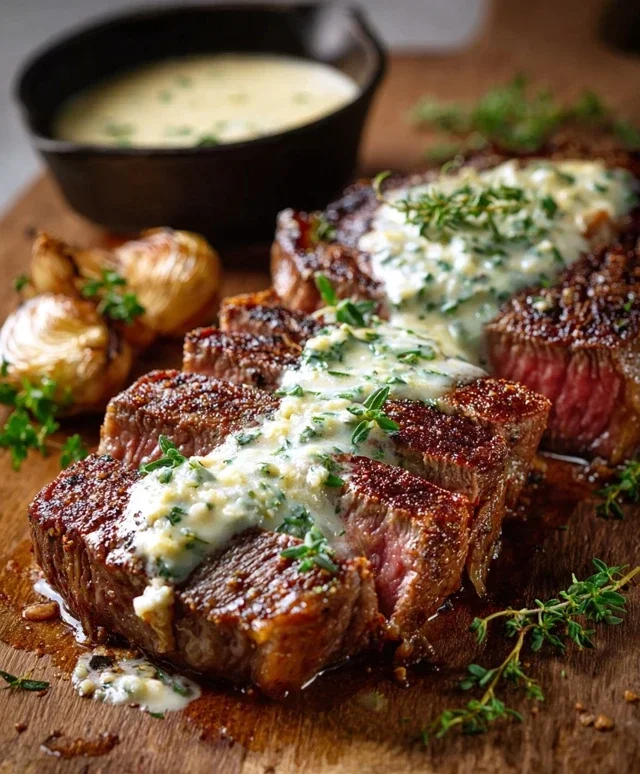 Garlic Butter Steak With Parmesan Cream Sauce