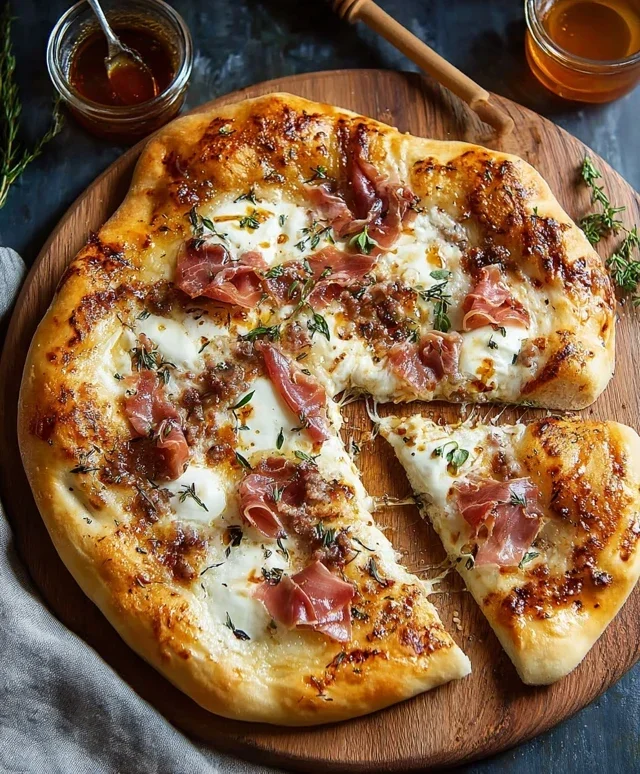 White Pizza with Beef Beef Prosciutto & Hot Honey