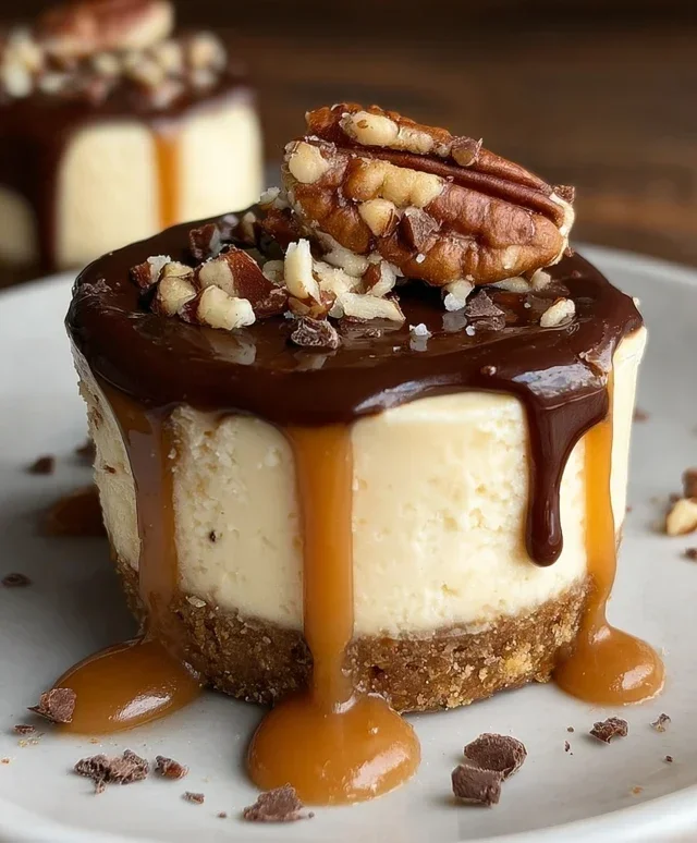 No Bake Turtle Mini Cheesecakes