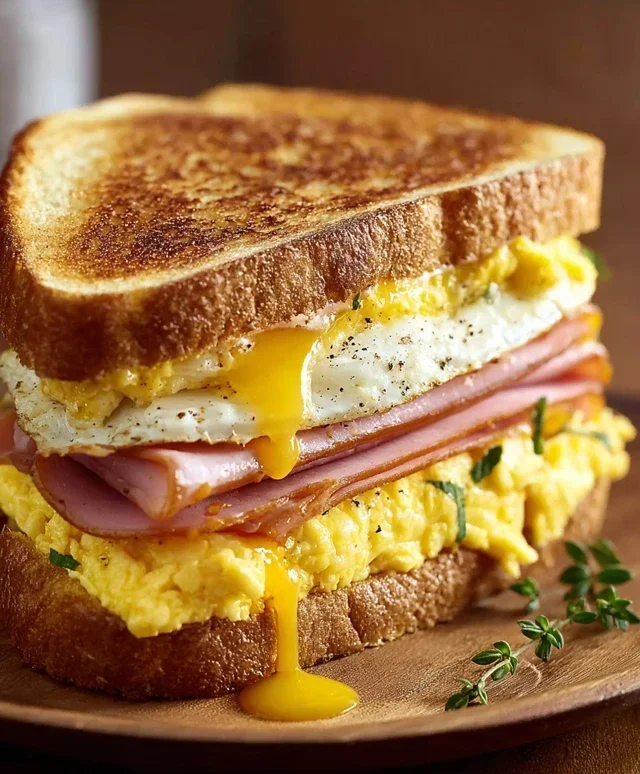 Egg and Beef Beef Ham Breakfast Sandwich